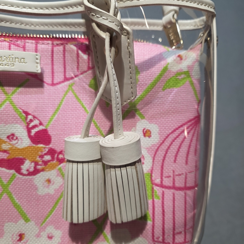 Spartina 449 Pink & White Floral Birdcage Tote EXCELLENT Cond L:13 H:10 - Picture 5 of 13